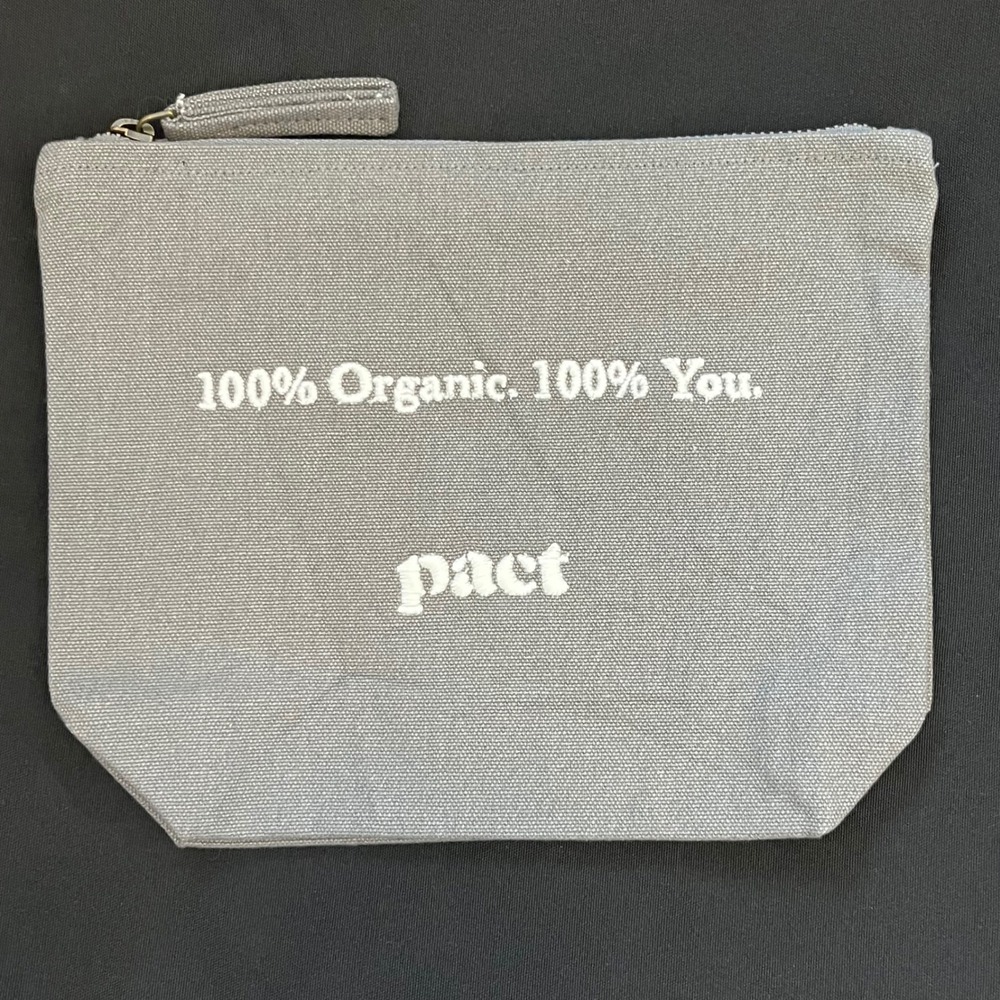 Pact Cosmetic Bag 100% Organic Cotton Gray Zipper Pouch Organizer‎